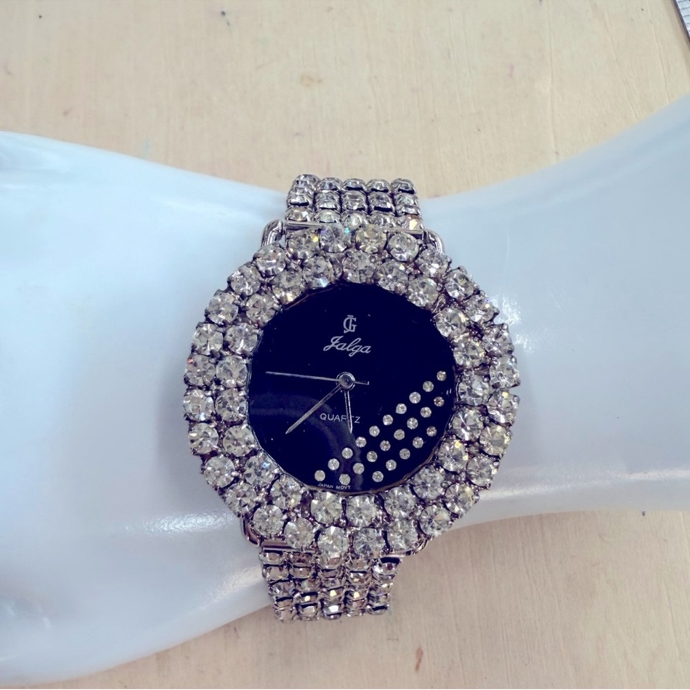 Jalga Vintage Crystal‎ Bracelet Watch Prong Set Rhinestones New Battery